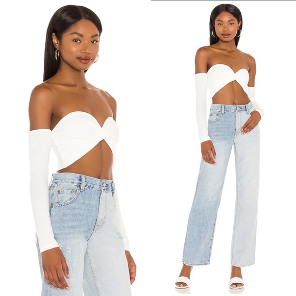 superdown Tops - NEW superdown Celeste Twist Front Crop Top White Long Sleeve Revolve Sz S.